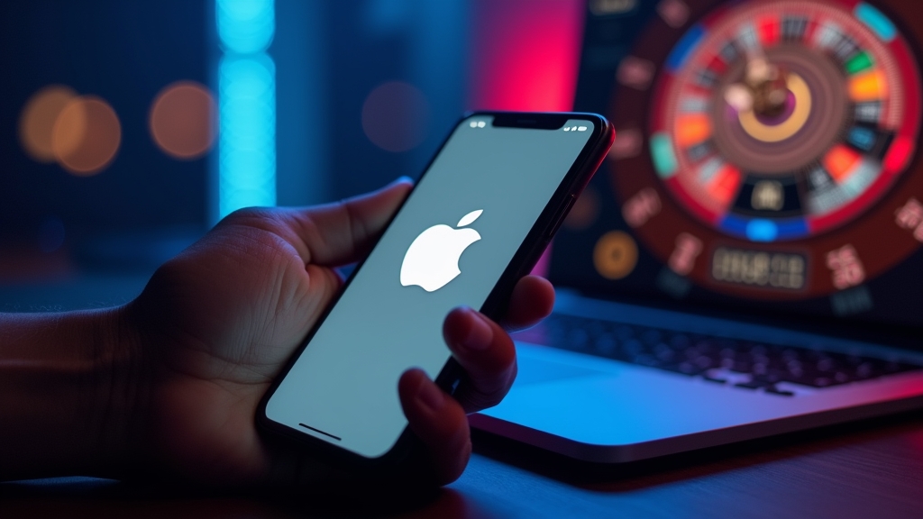 Smartfon z aktualizacją aplikacji i ikonami zgodności na ciemnym tle