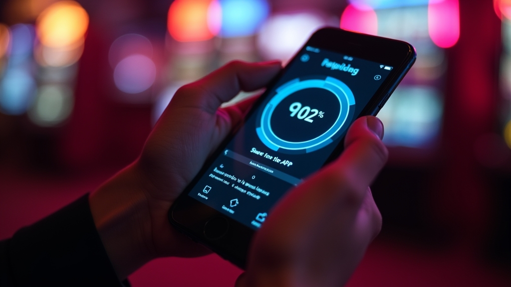 Telefon z ekranem instalacji APK w ciemnym, kasynowym wnętrzu