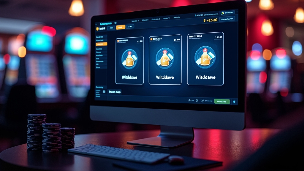 Ekran kasjera z różnymi metodami wypłat w ciemnym casino